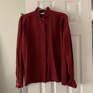 Calvin Klein Classifications 100% Silk French Cuff Botton Front Blouse